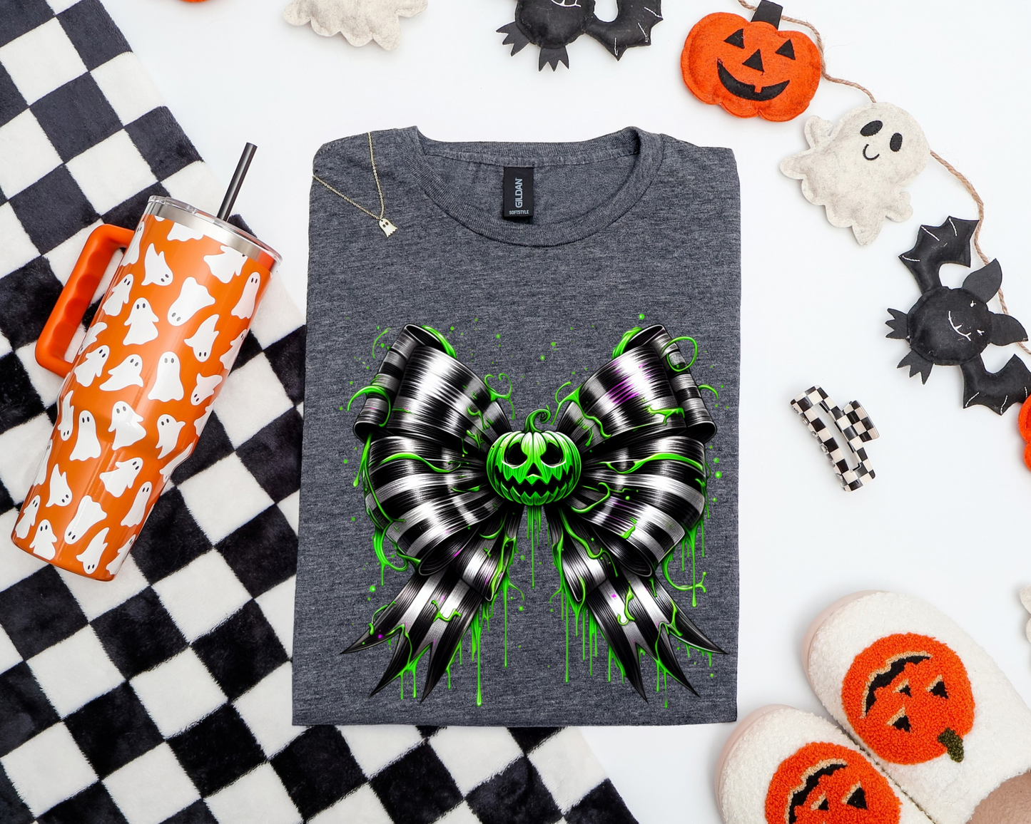 π Neon Drip Pumpkin Bow Tee πΈοΈπ€