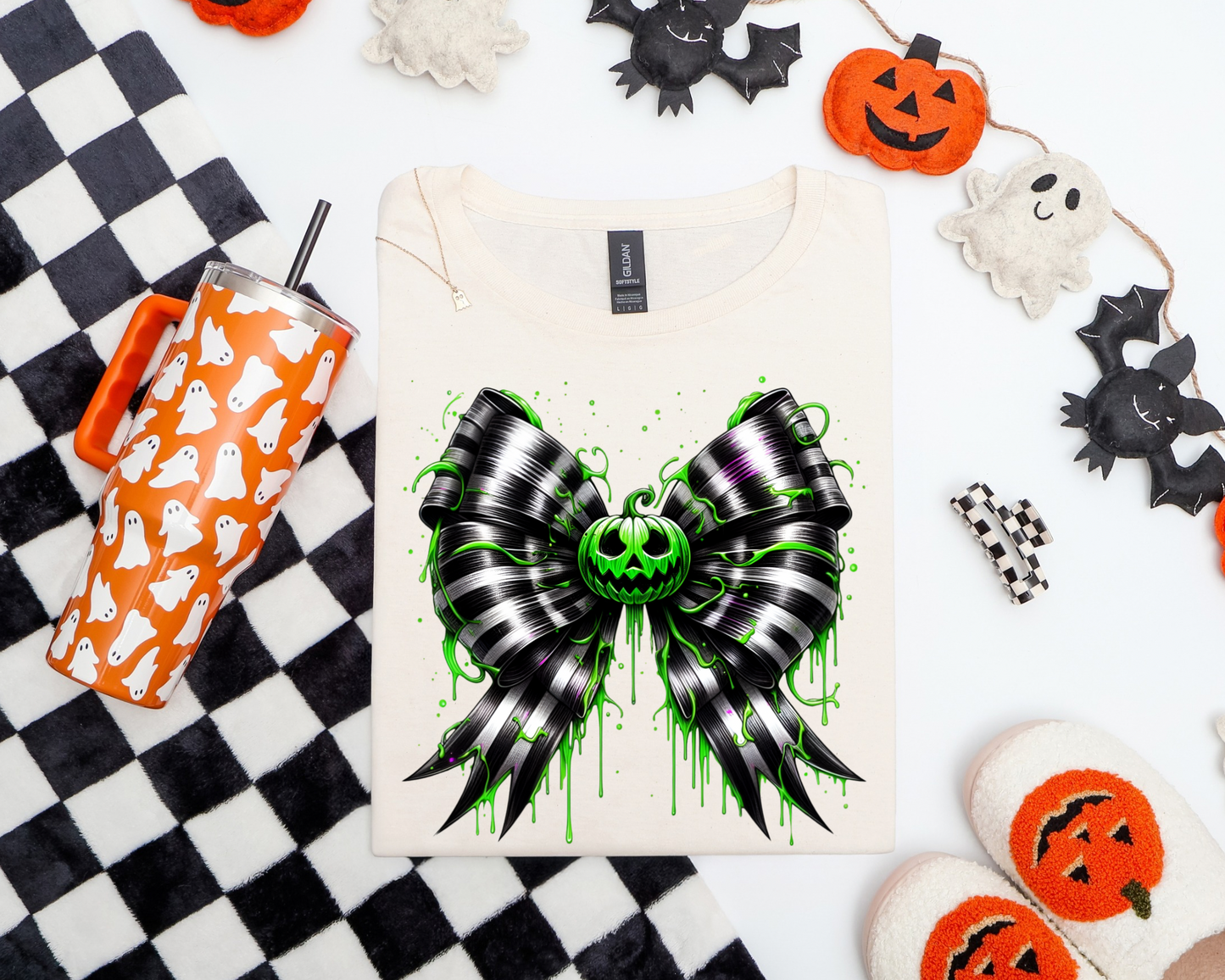 π Neon Drip Pumpkin Bow Tee πΈοΈπ€