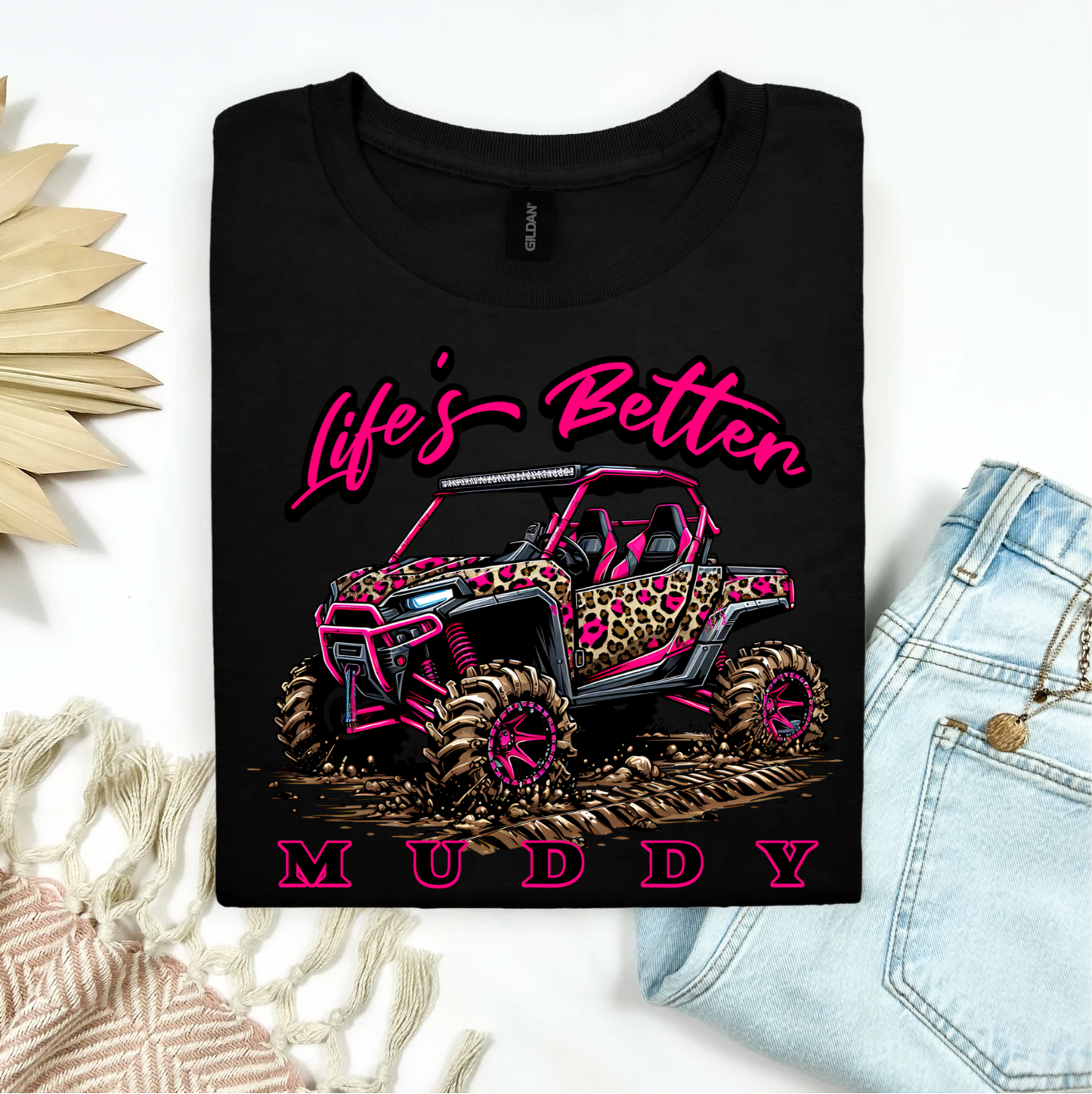 🩵🩷 “Life’s Better Muddy” Leopard UTV Tee