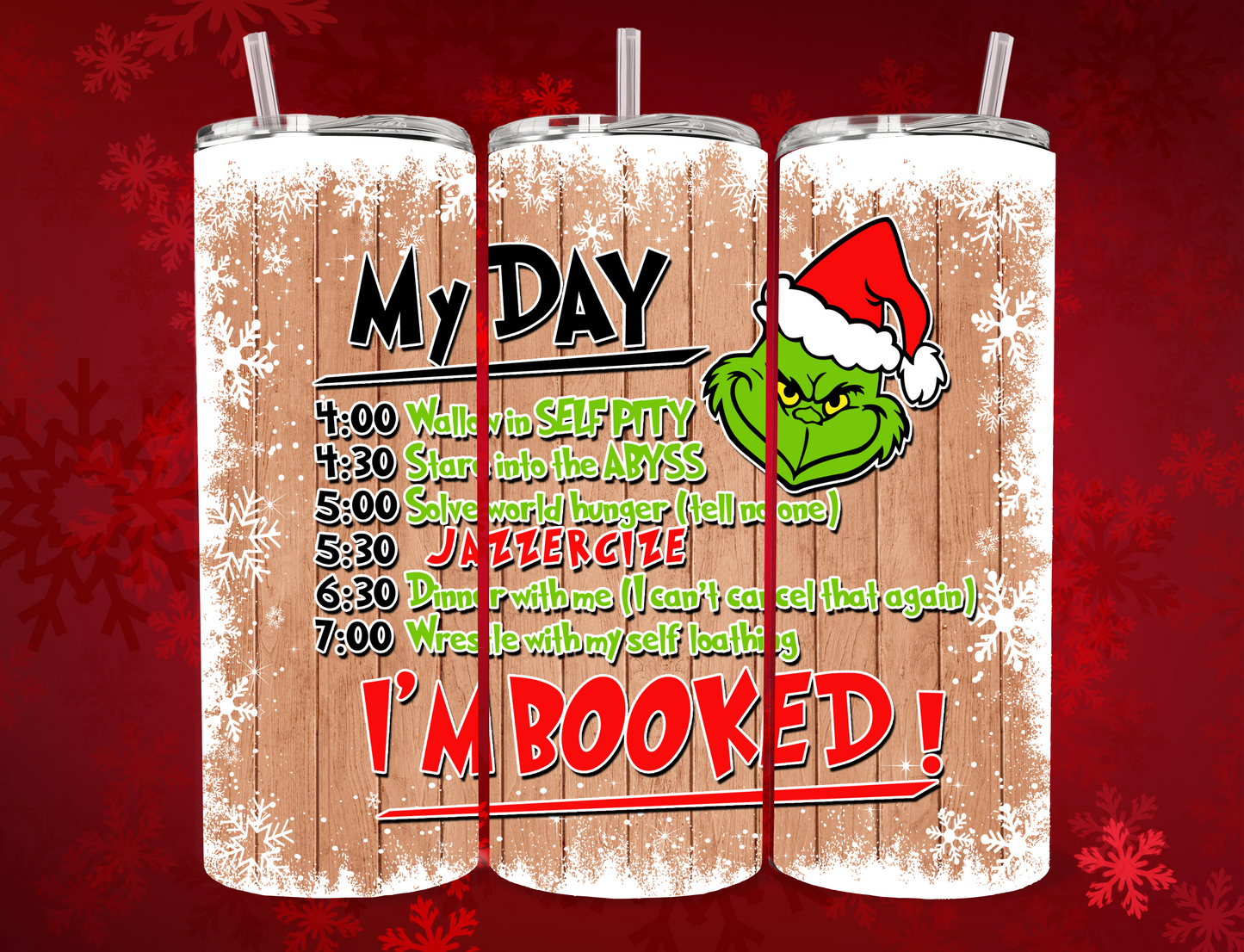 🎄 Grinch “I’m Booked” Holiday Tumbler – 20oz Skinny Tumbler 🎄
