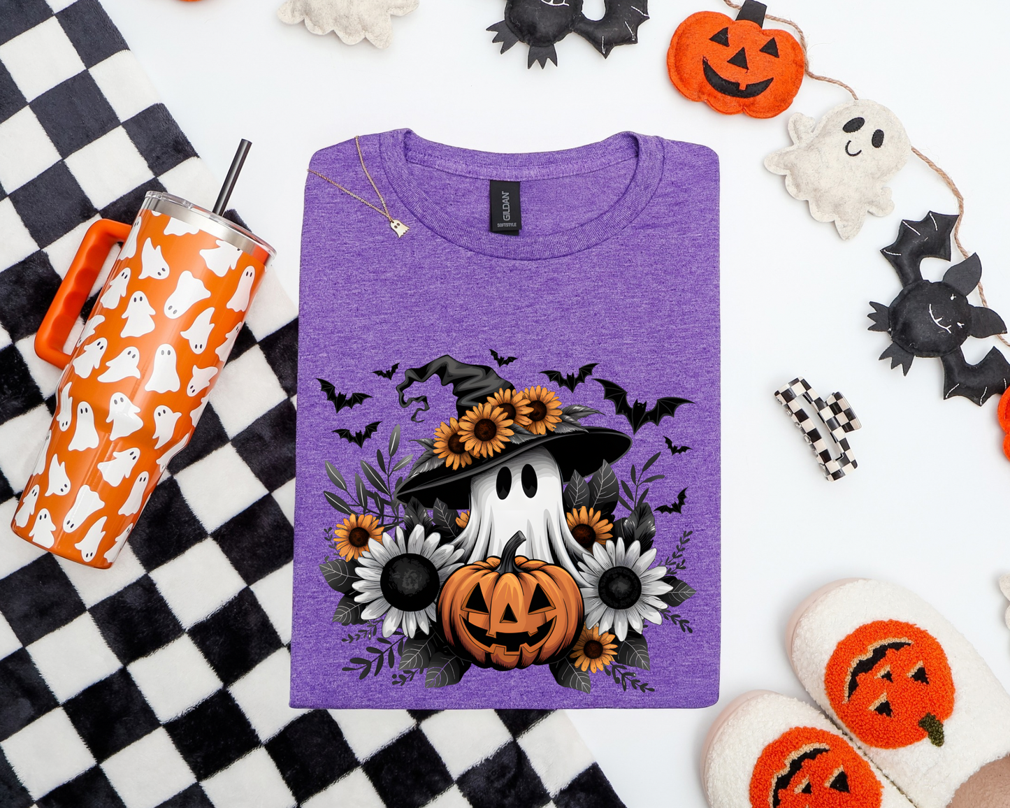 π» Floral Ghost & Pumpkin Halloween Tee π»π