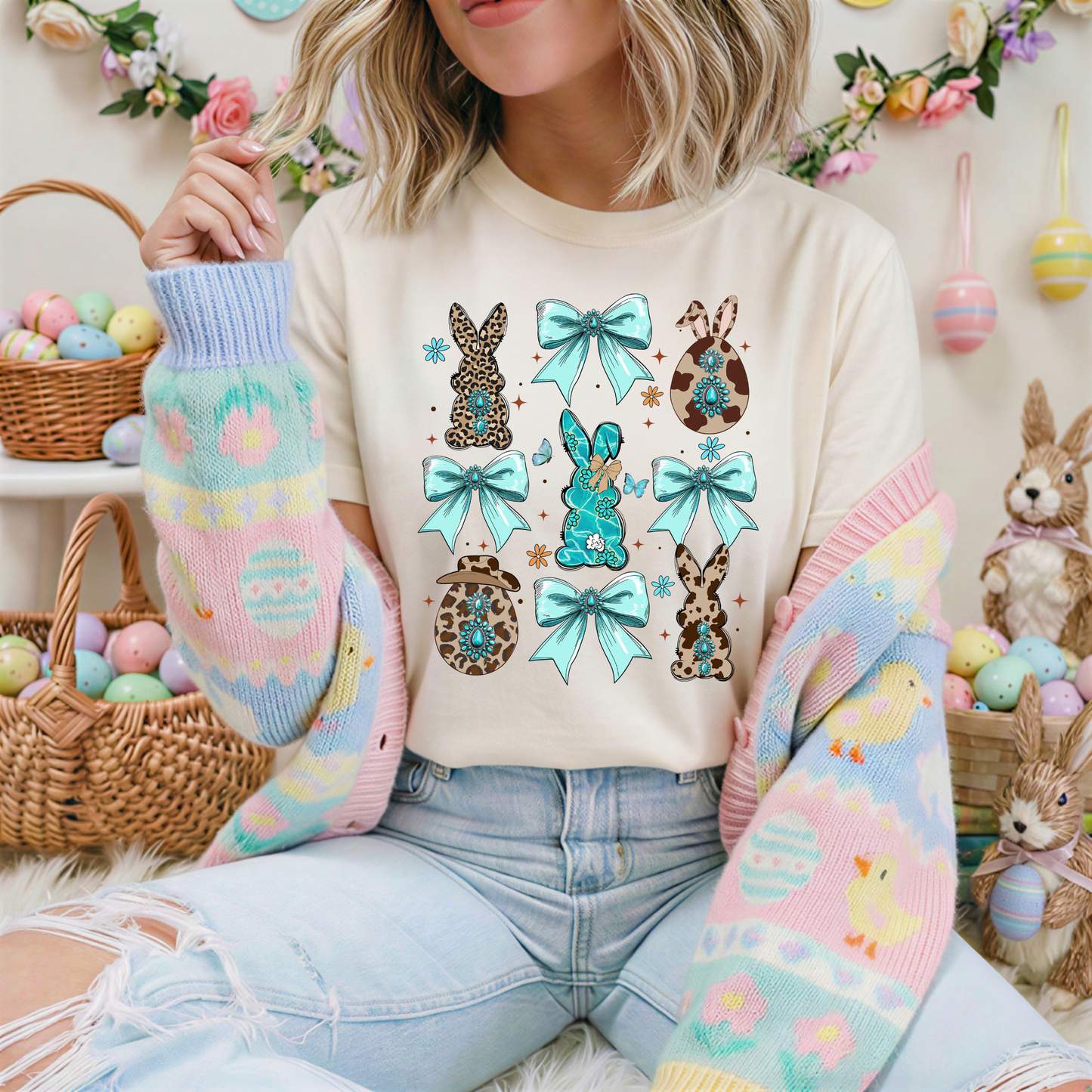 π°π Turquoise Bling Bunny Easter Tee