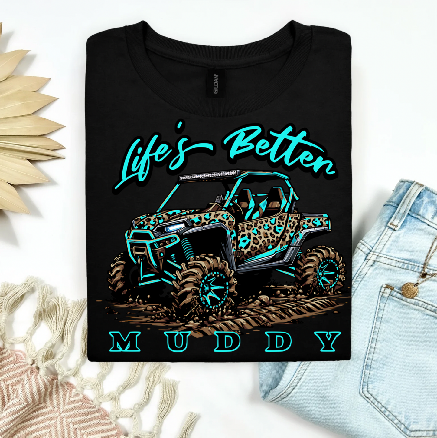 🩵🩷 “Life’s Better Muddy” Leopard UTV Tee