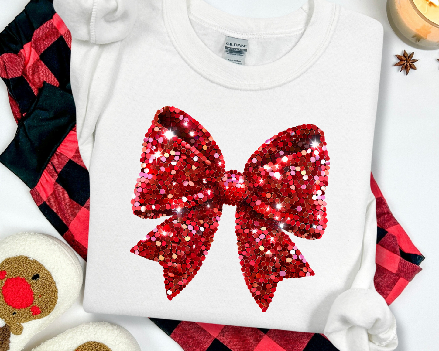 Faux Glitter Red Bow Holiday sweatshirt
