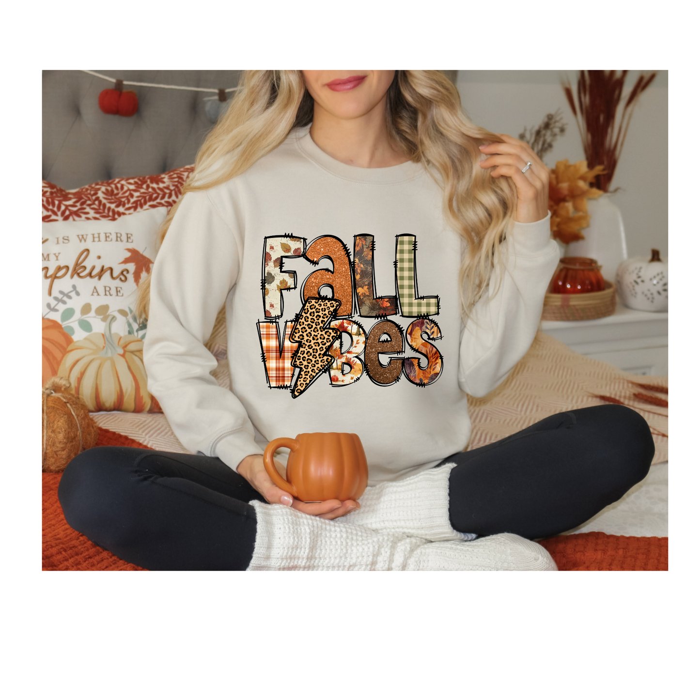 π Fall Vibes Sweatshirt β Patchwork, Plaid & Pumpkin Season Ready π
