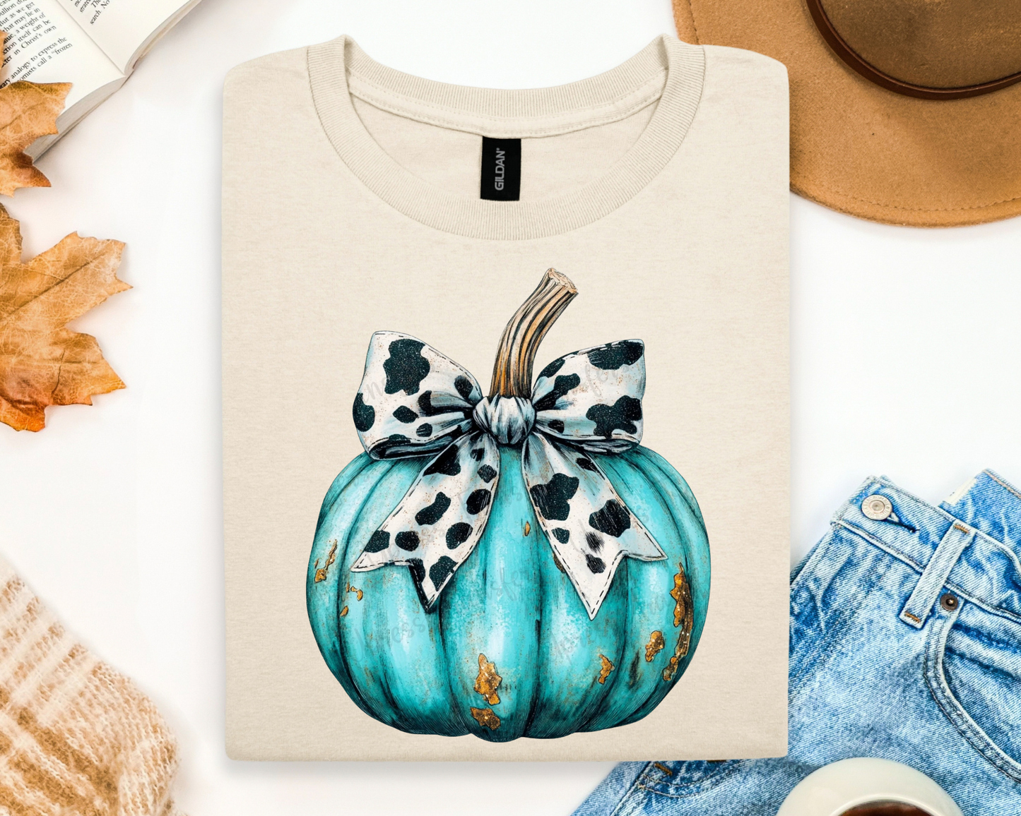 π Teal Pumpkin with Cow Print Bow Tee