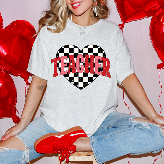 ❤️ TEACHER Checker Heart Tee