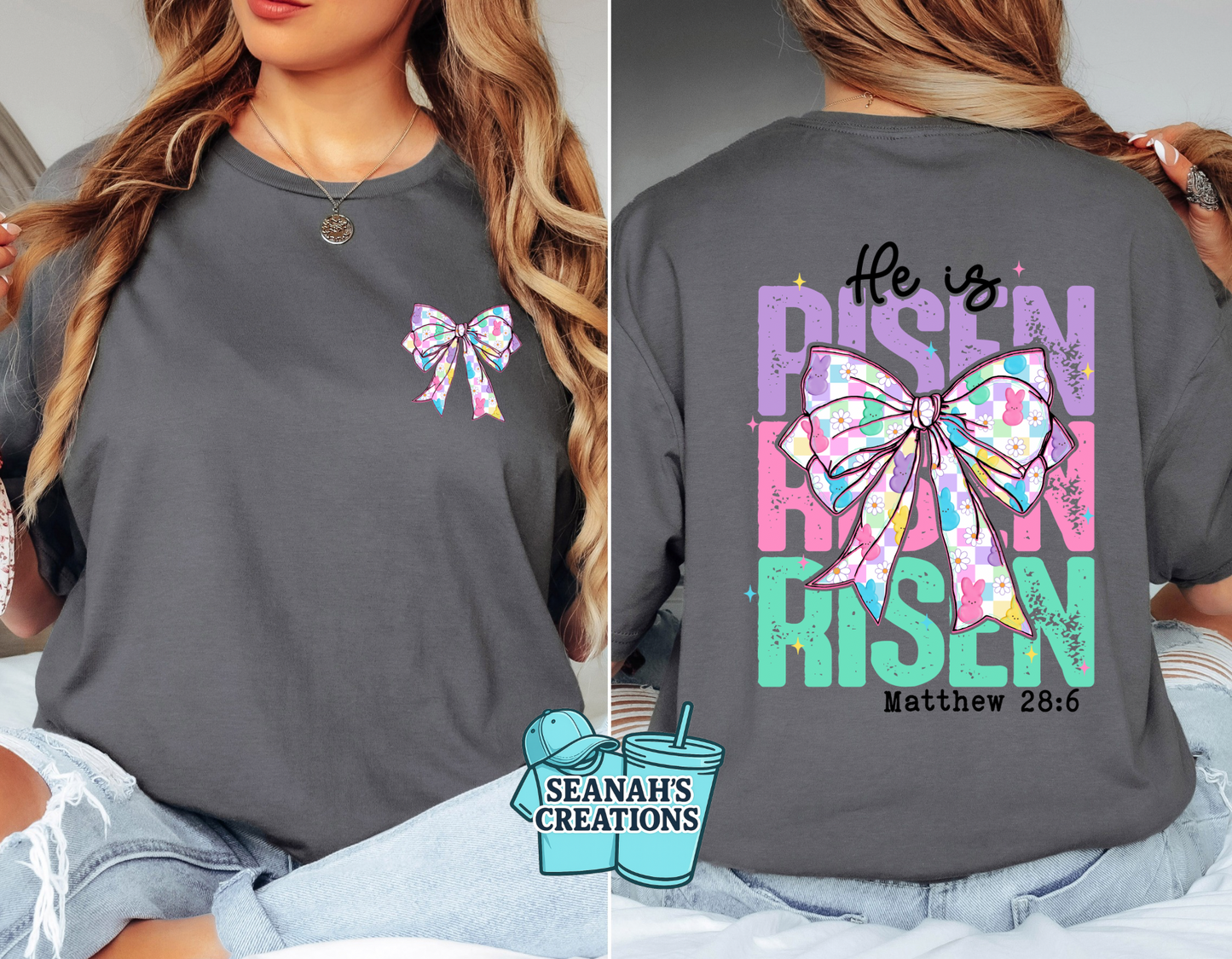 ✝️🐰 He Is Risen Easter Bow Tee