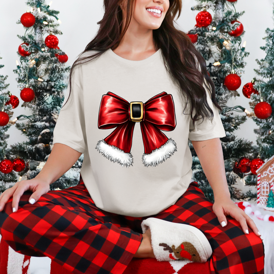Santa Bow Christmas Tee 🎀🎅