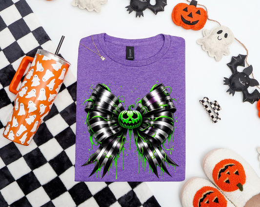 🎃 Neon Drip Pumpkin Bow Tee 🕸️🖤