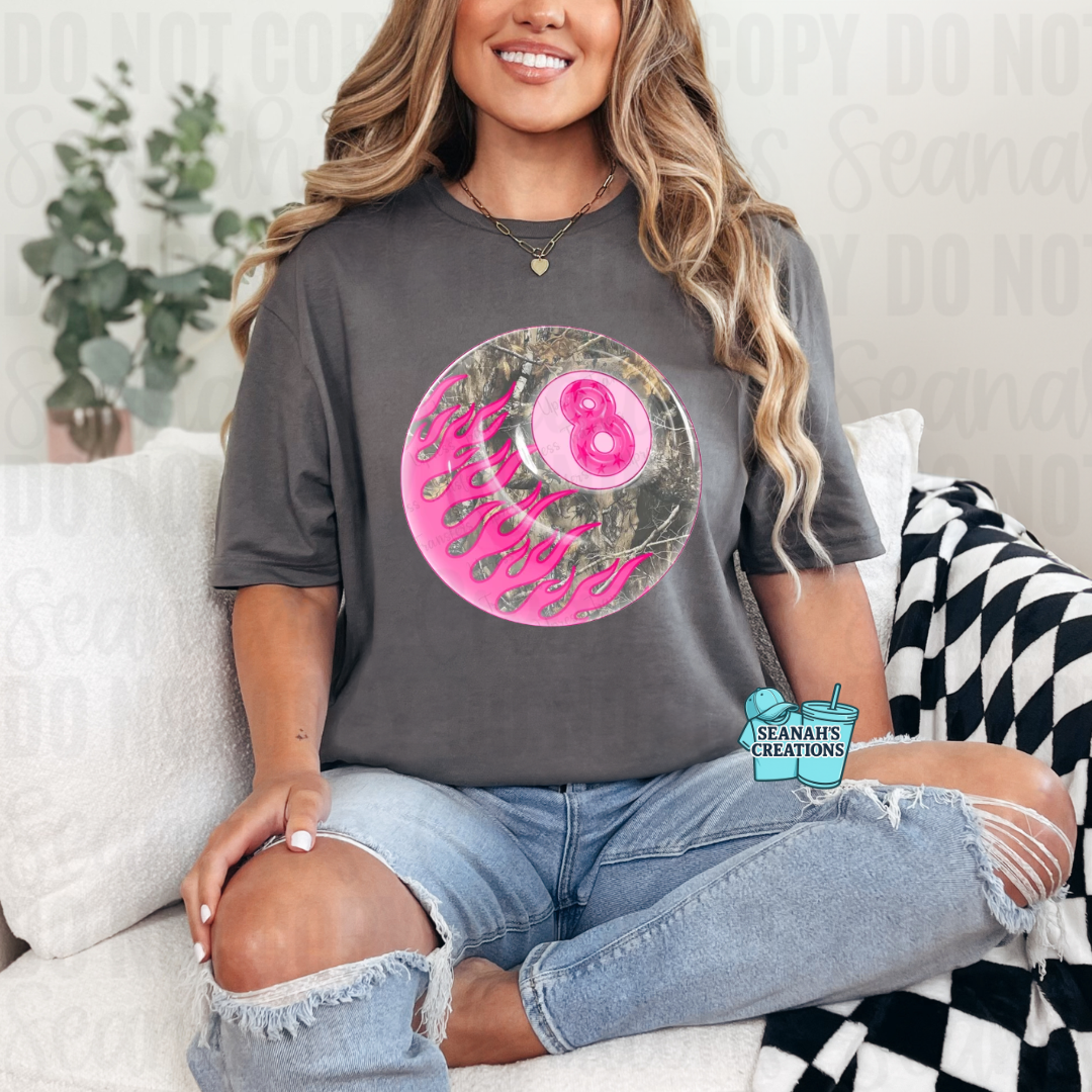🎱💗 Camo 8 Ball Flames Tee