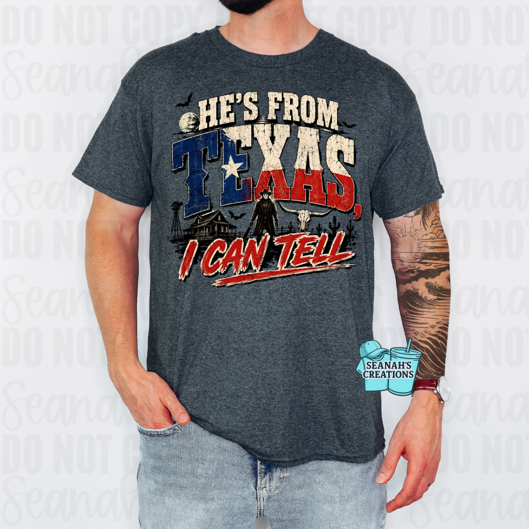 🤠 He’s From Texas, I Can Tell Vintage Horror Tee