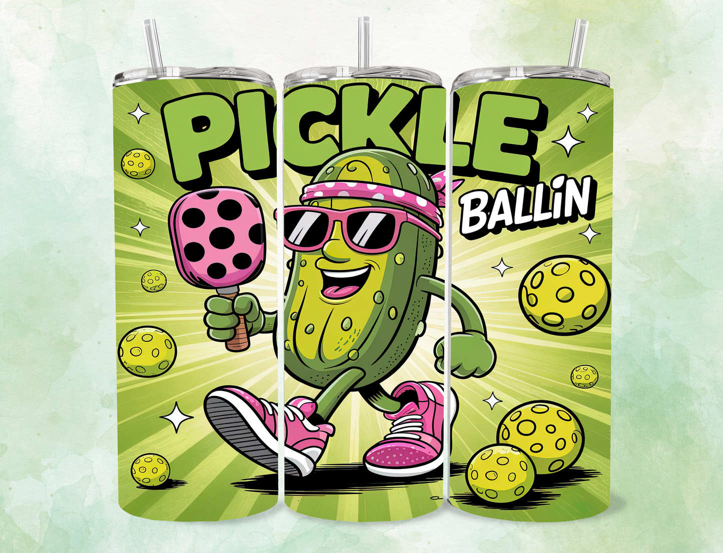 🏓🥒 Pickle Ballin’ Tumbler – 20oz Skinny Tumbler