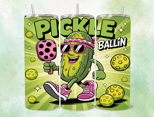 🏓🥒 Pickle Ballin’ Tumbler – 20oz Skinny Tumbler