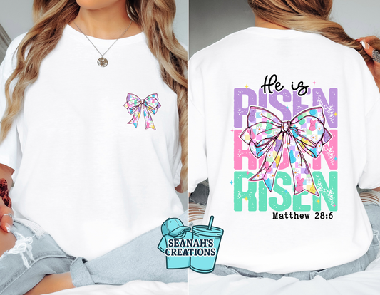 ✝️🐰 He Is Risen Easter Bow Tee