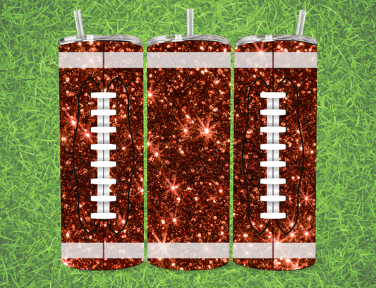 🏈✨ Glitter Football Tumbler – 20 oz Skinny ✨🏈