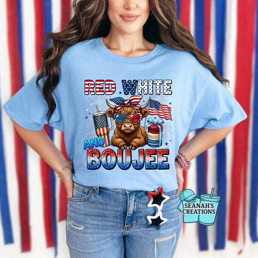 🇺🇸 Red, White & Boujee Highland Cow Tee