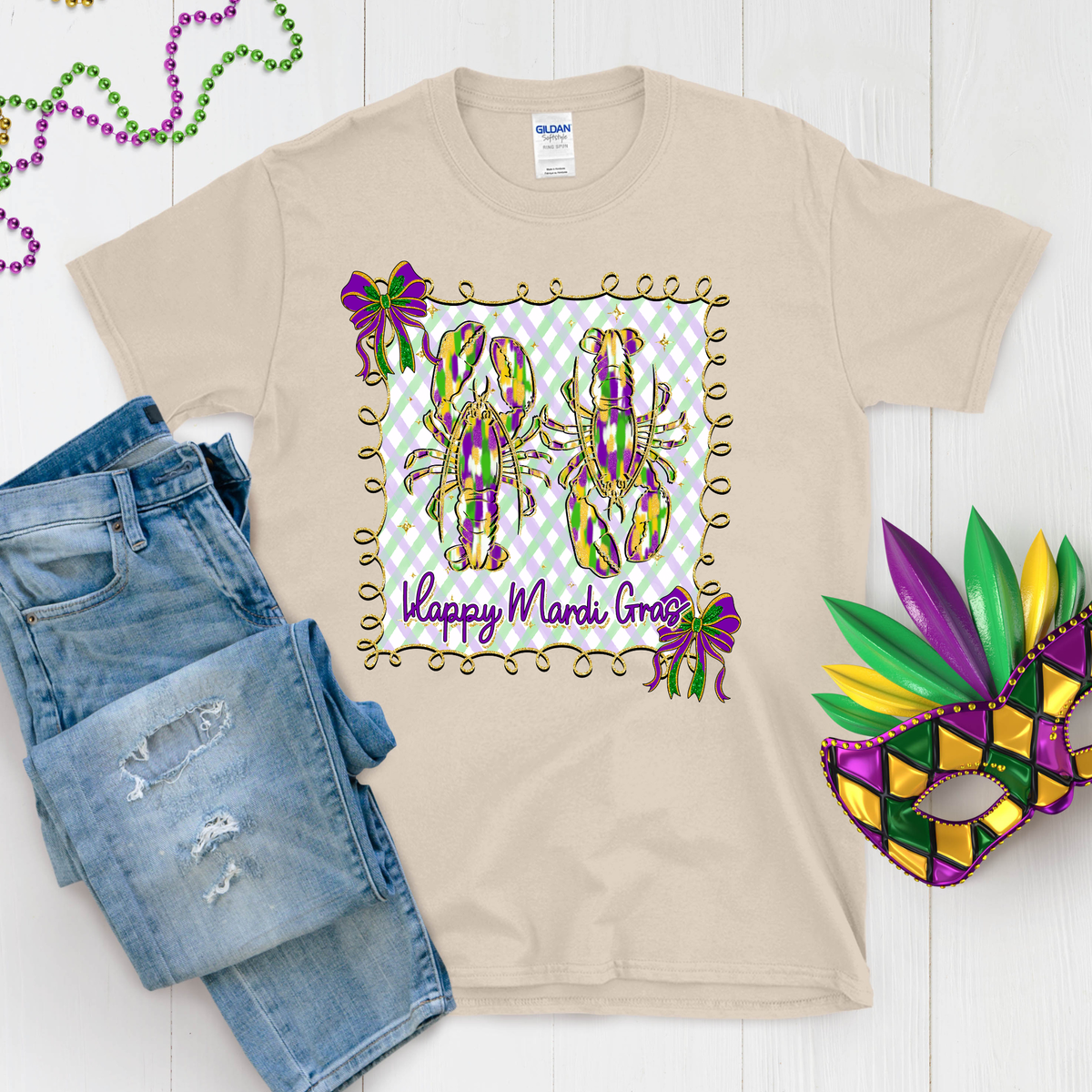 Mardi Gras Crawfish Tee or Crew