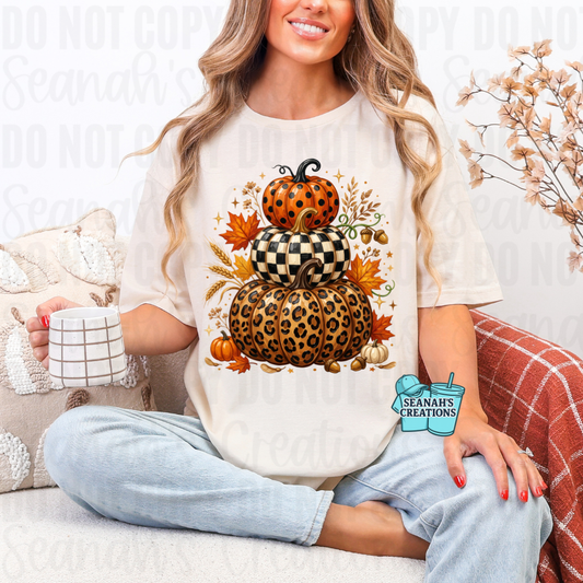 🎃 Leopard & Checkered Pumpkin Stack Tee