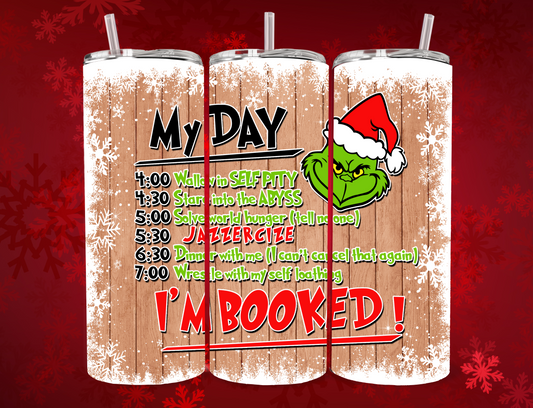 🎄 Grinch “I’m Booked” Holiday Tumbler – 20oz Skinny Tumbler 🎄