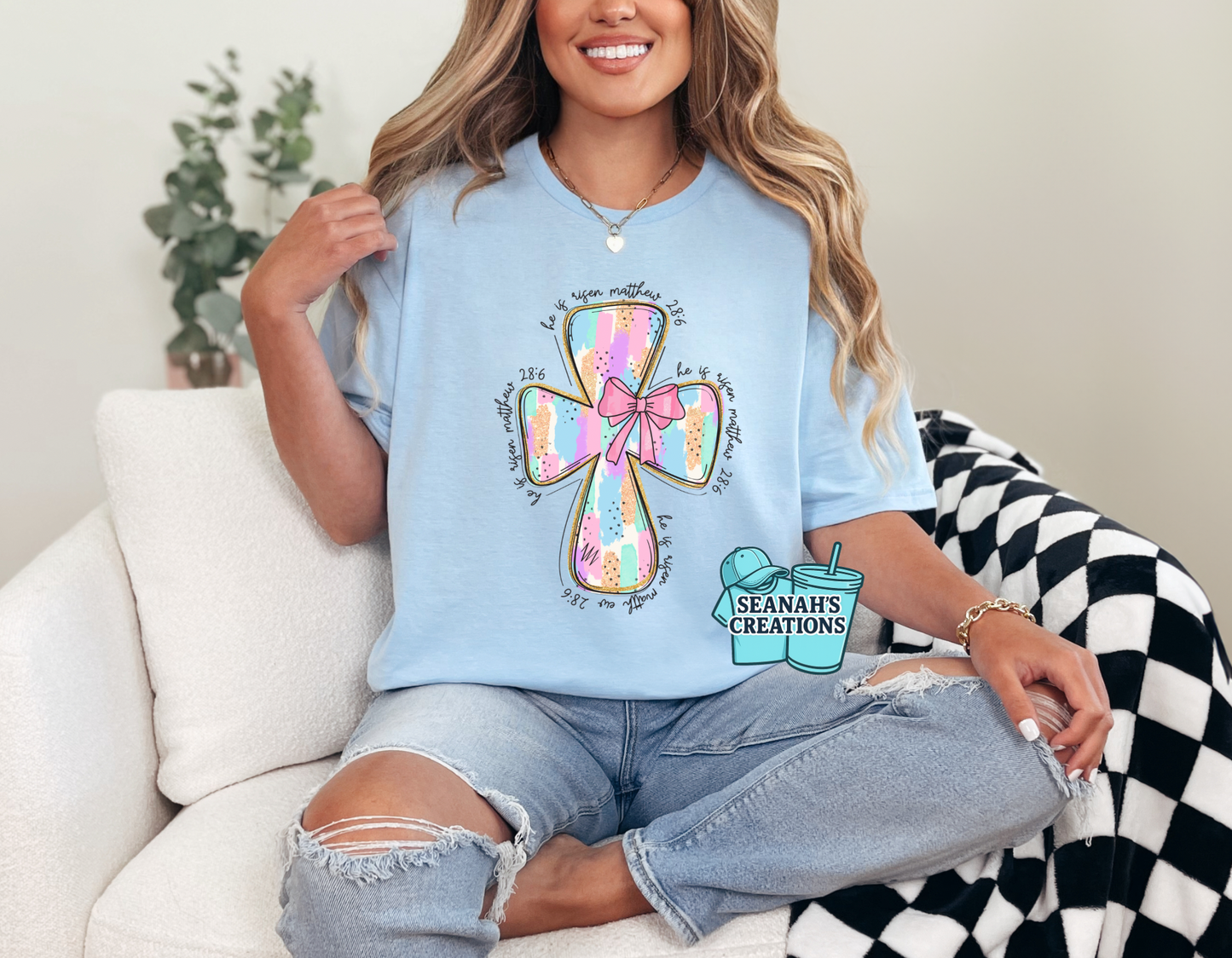 ✝️🌸 He Is Risen Cross Bow Tee