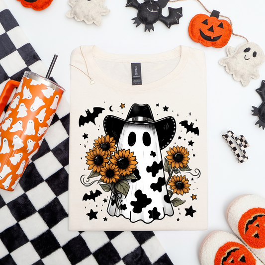 🎃 Cowprint Ghost & Sunflowers Tee 👻