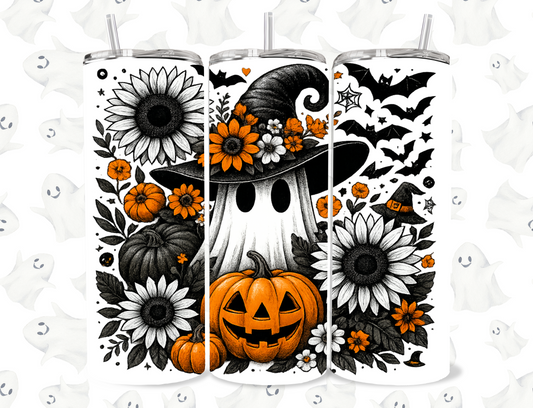 🖤🧡 Ghost Witch Sunflower – 20oz Skinny Tumbler 🧡🖤