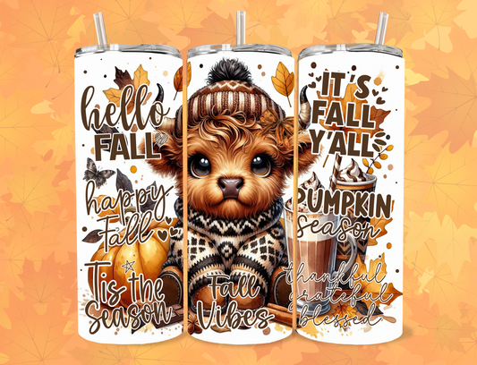 🍂 Fall Vibes Highland Cow – 20oz Skinny Tumbler 🍂