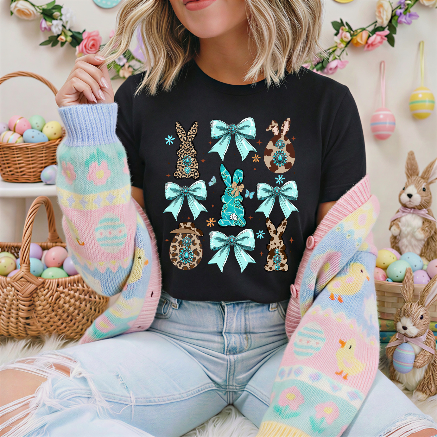 🐰💎 Turquoise Bling Bunny Easter Tee