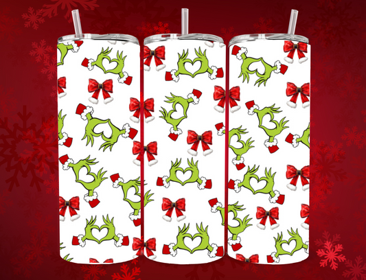 🎄 Grinch Heart Hands Christmas Tumbler – 20oz Skinny Tumbler 🎄