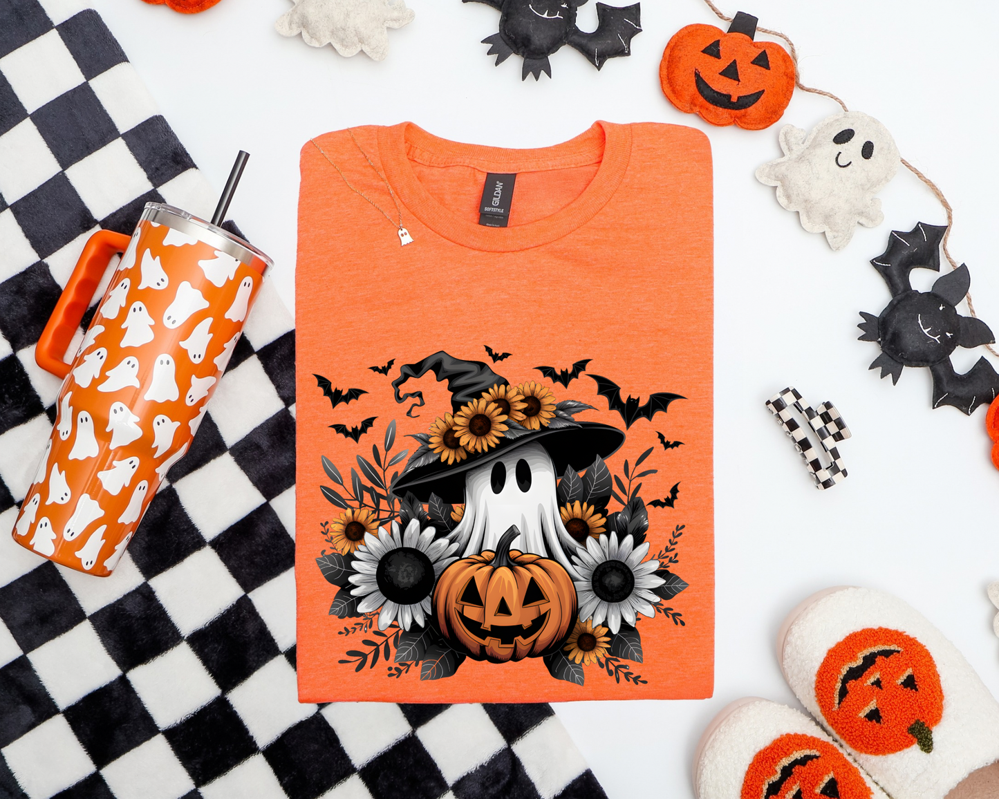 👻 Floral Ghost & Pumpkin Halloween Tee 🌻🎃