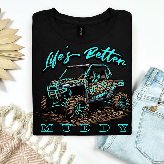 🩵🩷 “Life’s Better Muddy” Leopard UTV Tee