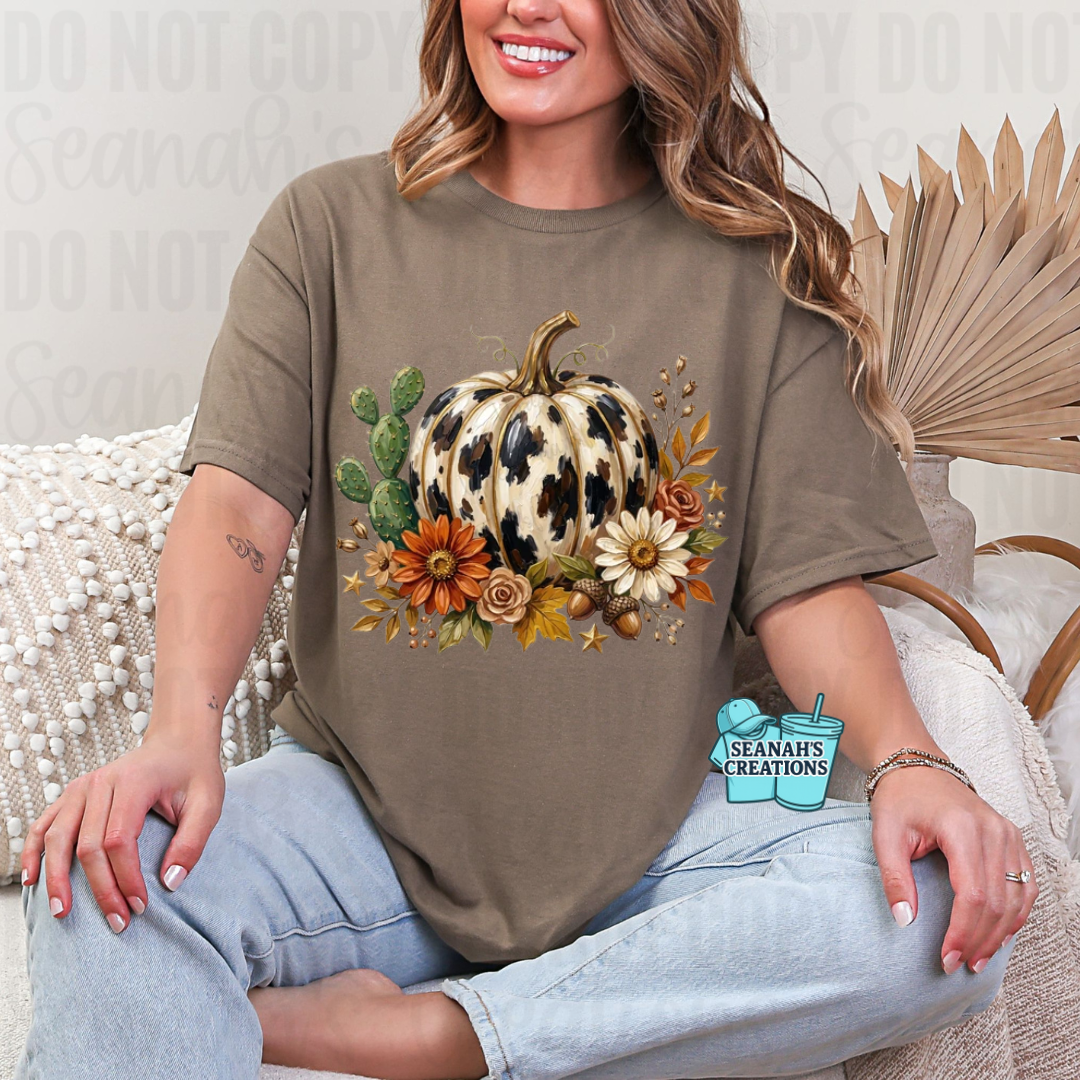 🐄🎃 Boho Cow Print Pumpkin Tee