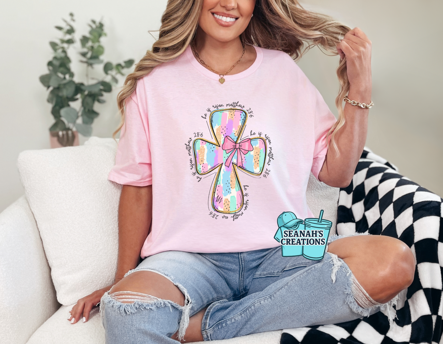✝️🌸 He Is Risen Cross Bow Tee