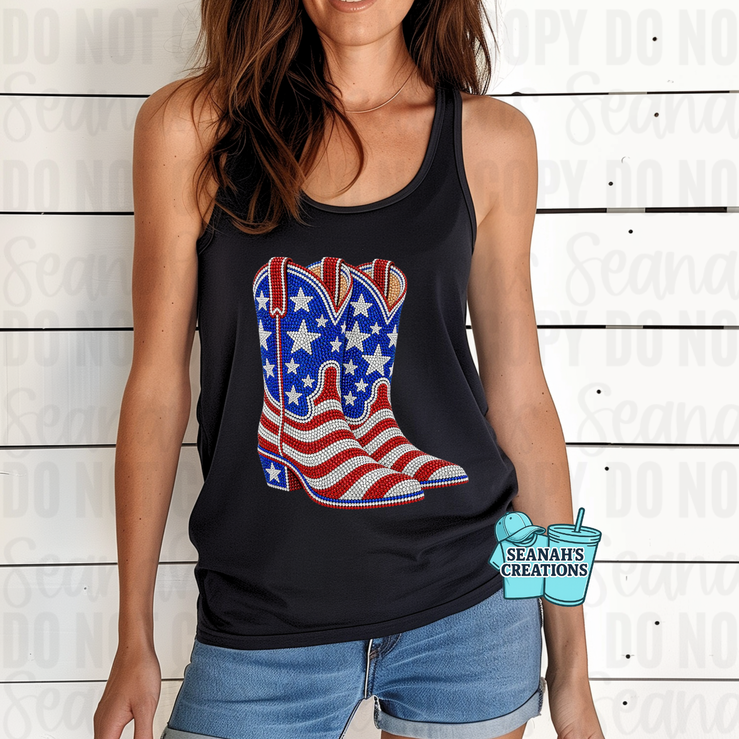Patriotic Rhinestone Boots Tank