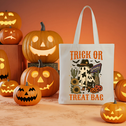 🎃👻 cowboy ghost Trick-or-Treat Tote 🕷️🛍️