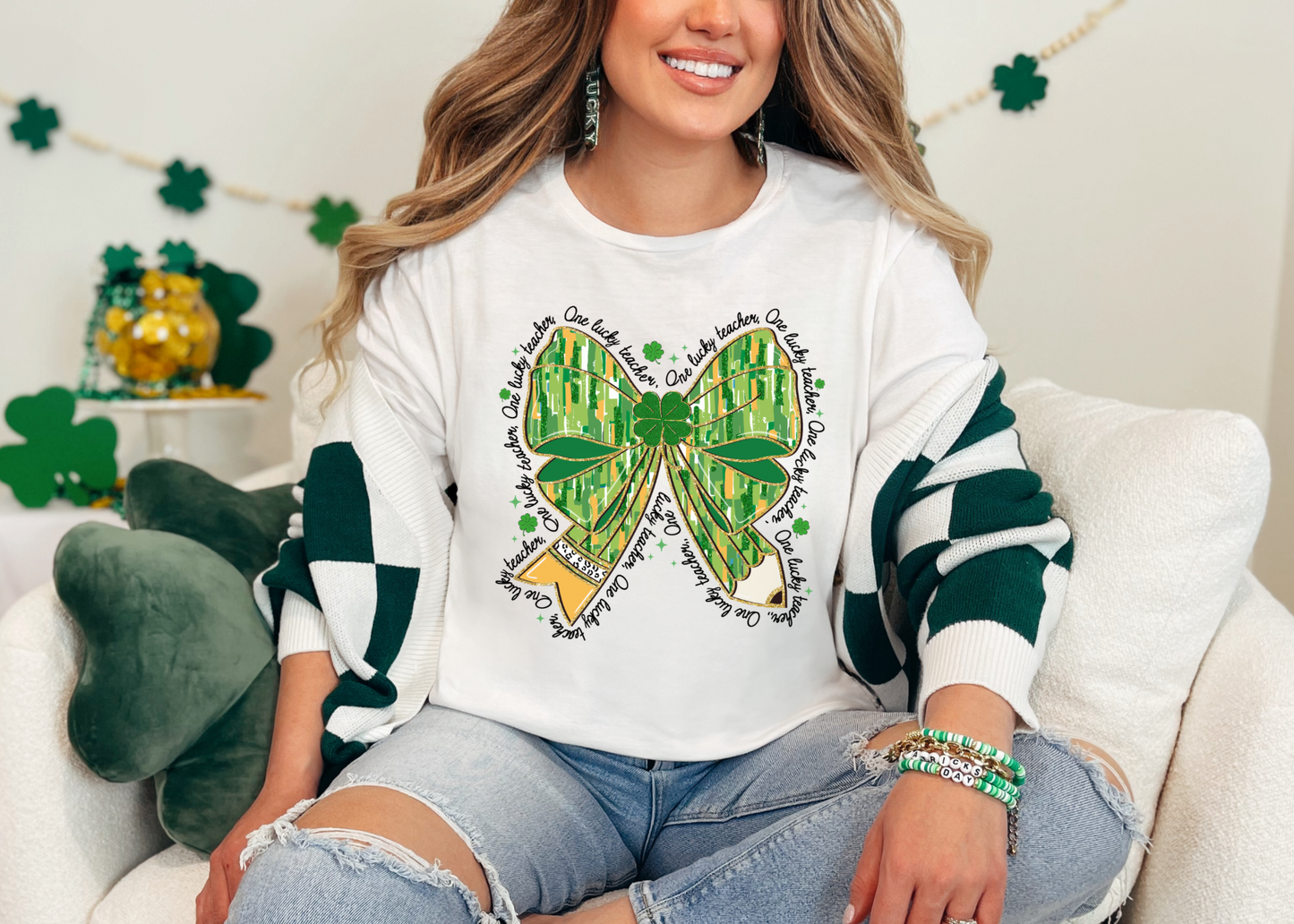 🍀 Lucky Teacher Bow Tee