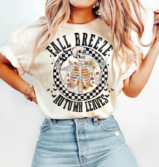 🍂 Fall Breeze Autumn Leaves Skeleton Tee 🖤