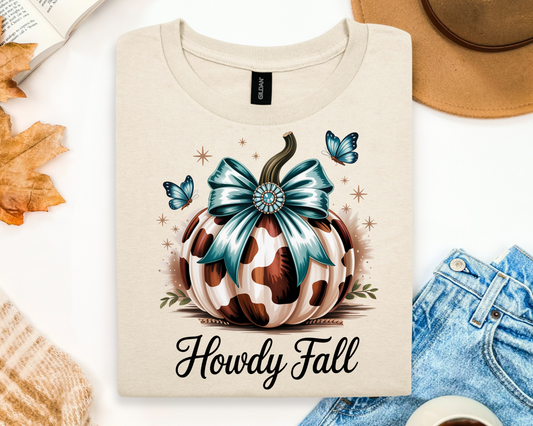 🍂 Howdy Fall Cow Print Pumpkin Tee 🎃🦋