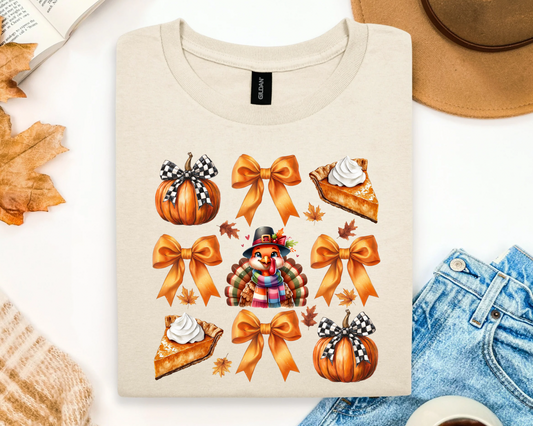 🍁 Fall Vibes Graphic Tee – Pumpkin Pie & Turkey Design 🍂