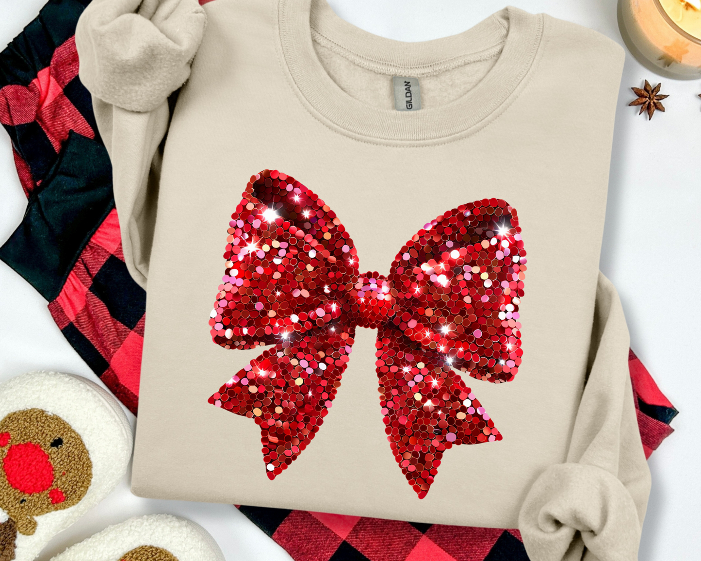 Faux Glitter Red Bow Holiday sweatshirt