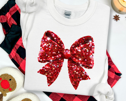 Faux Glitter Red Bow Holiday sweatshirt