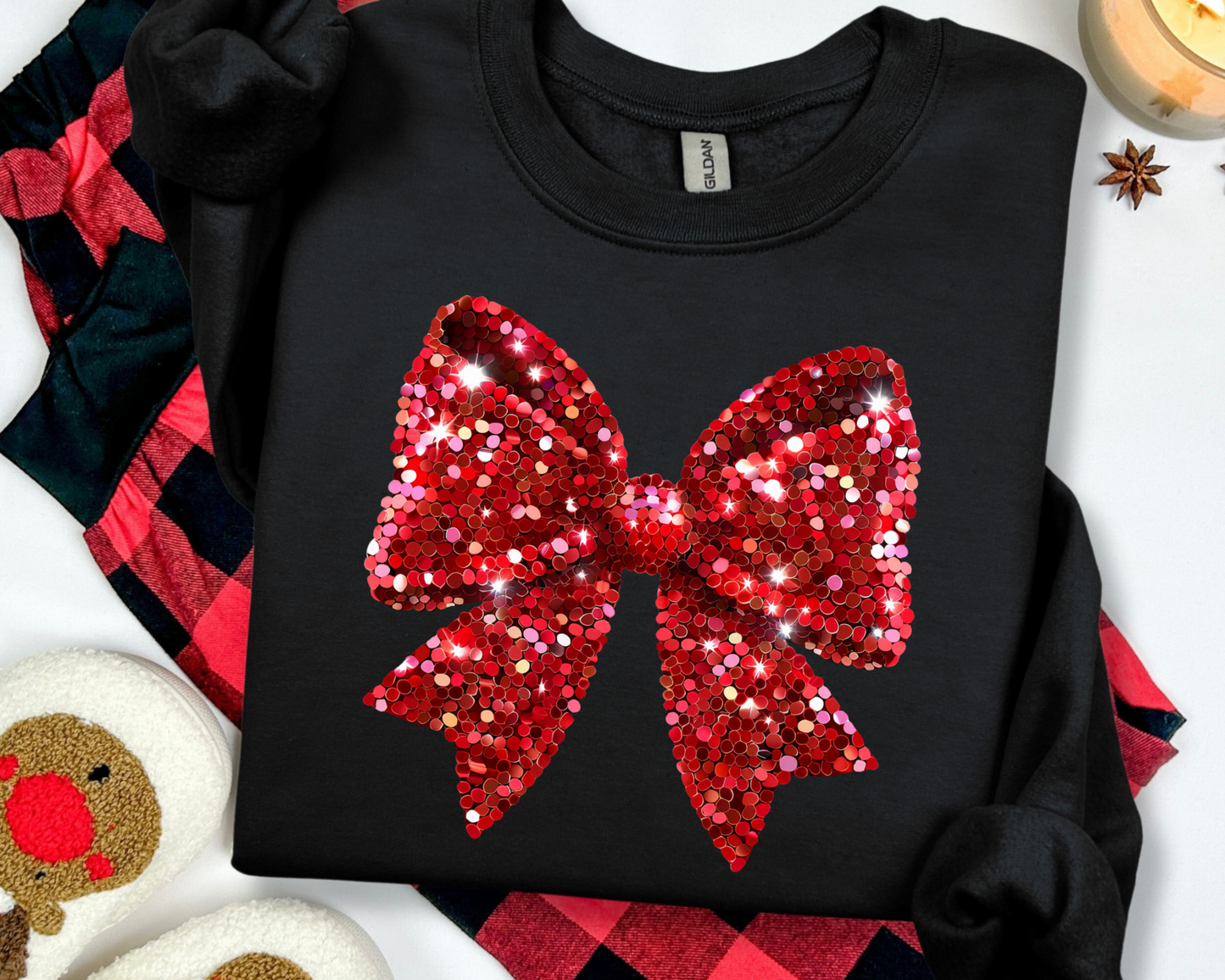 Faux Glitter Red Bow Holiday sweatshirt