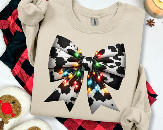 🎄Cow Print Bow with Christmas Lights Sweatshirt🎄