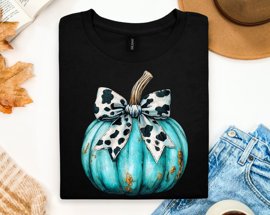 🎃 Teal Pumpkin with Cow Print Bow Tee