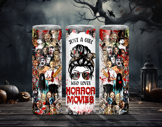 Just a Girl Who Loves Horror Movies Tumbler – 20oz Skinny Tumbler